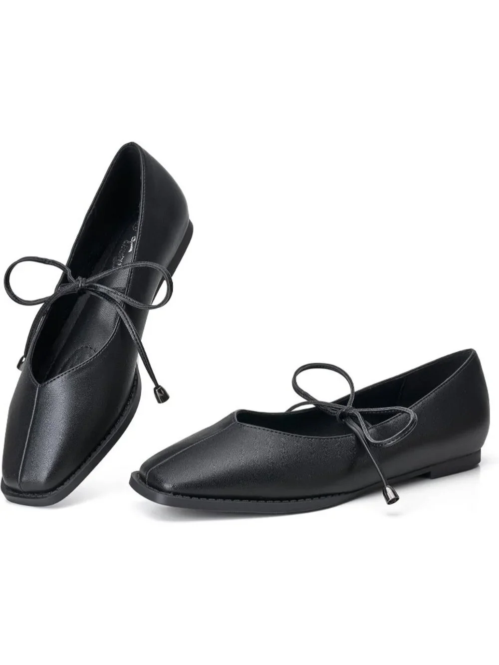 Women's Black Mary Jane Ballet Flats Square Toe Bow Comfort Dress Shoes